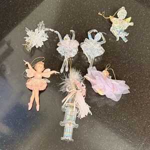 Set -7 Iridescent Fairy and Ballerina / Angel / Glass Bell Christmas Ornaments